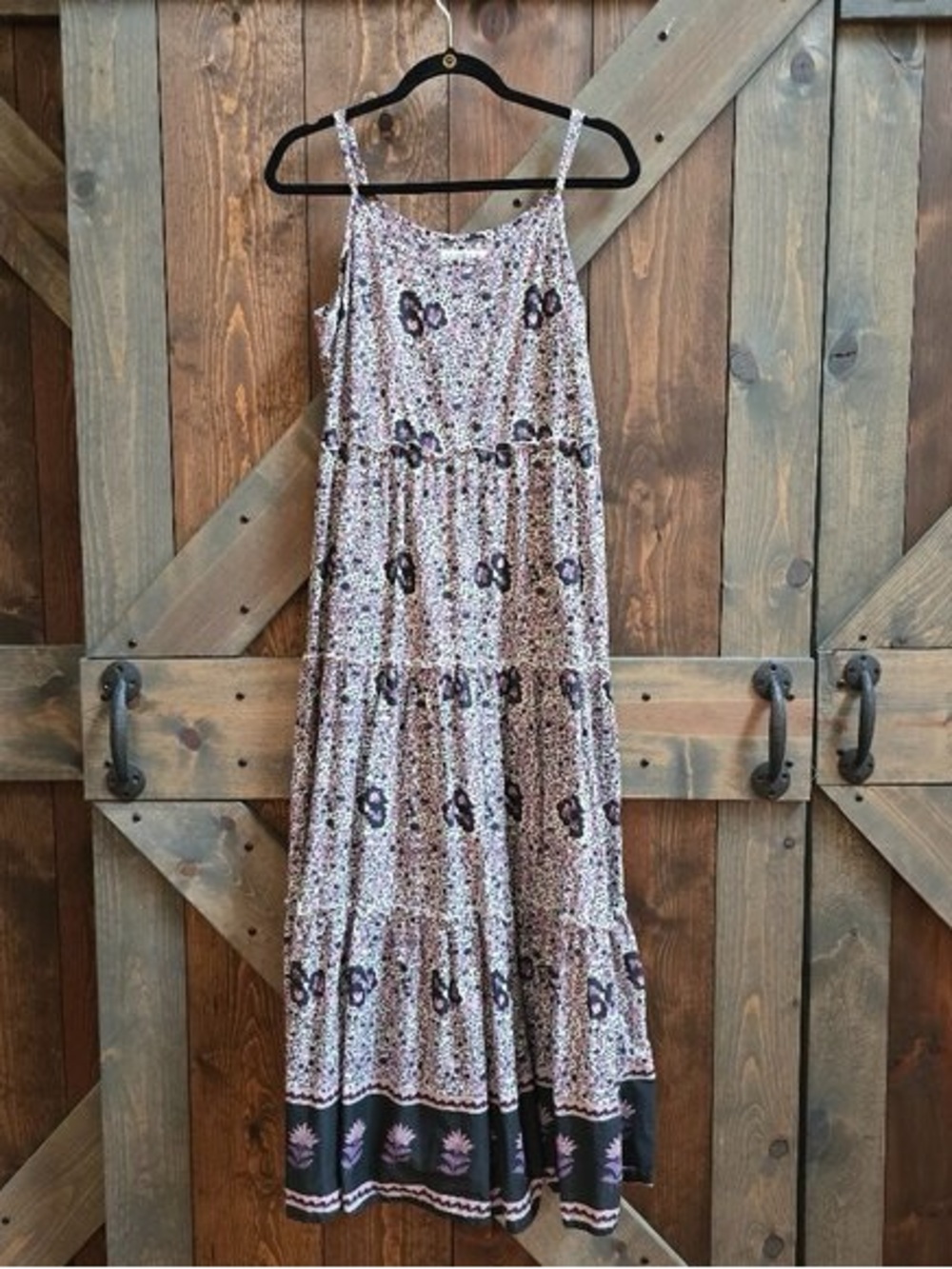 Natural Life Bohemian Floral Maxi Dress in Ivory, lavender and black size XS/s